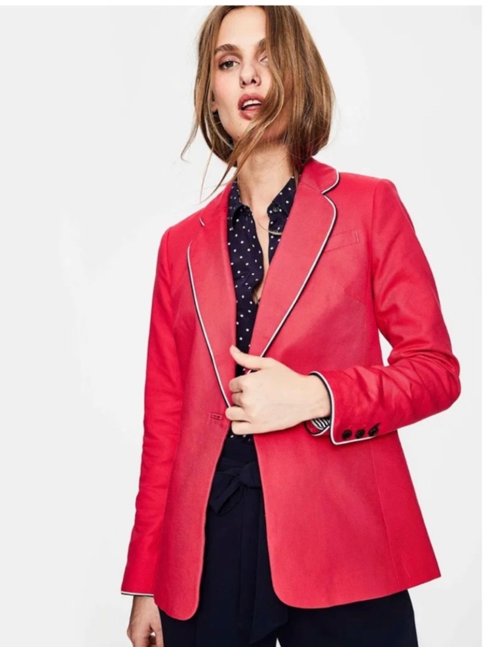 Boden Lilah Cotton Pique Red Tailored Blazer with Contrast Piping size 8